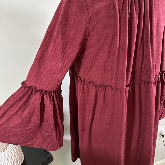 B. Original By Shoe Fly Boho Hippie Tiered Dress Burgandy Medium - Picture 6 of 8